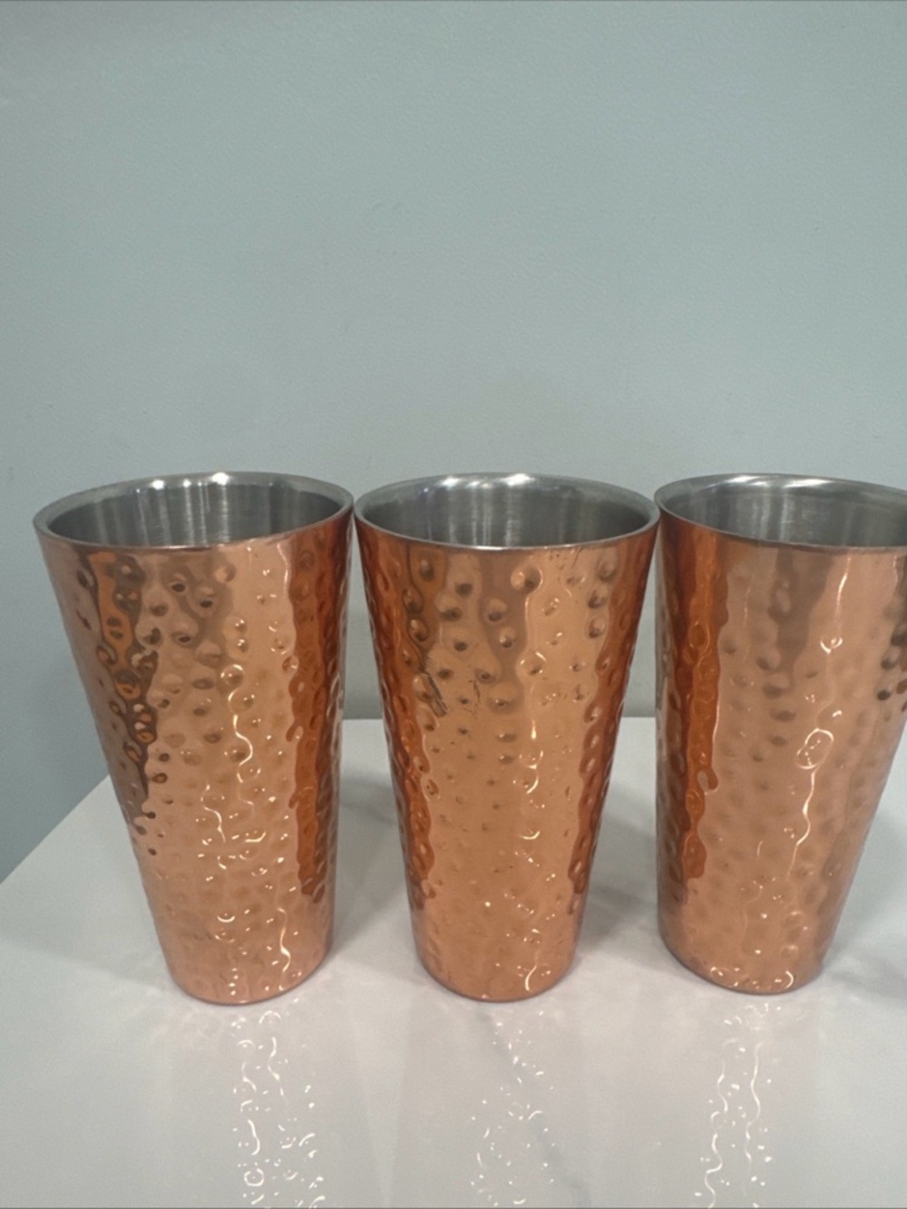 Hammered Copper Stainless Steel Tumblers - Set of 3
